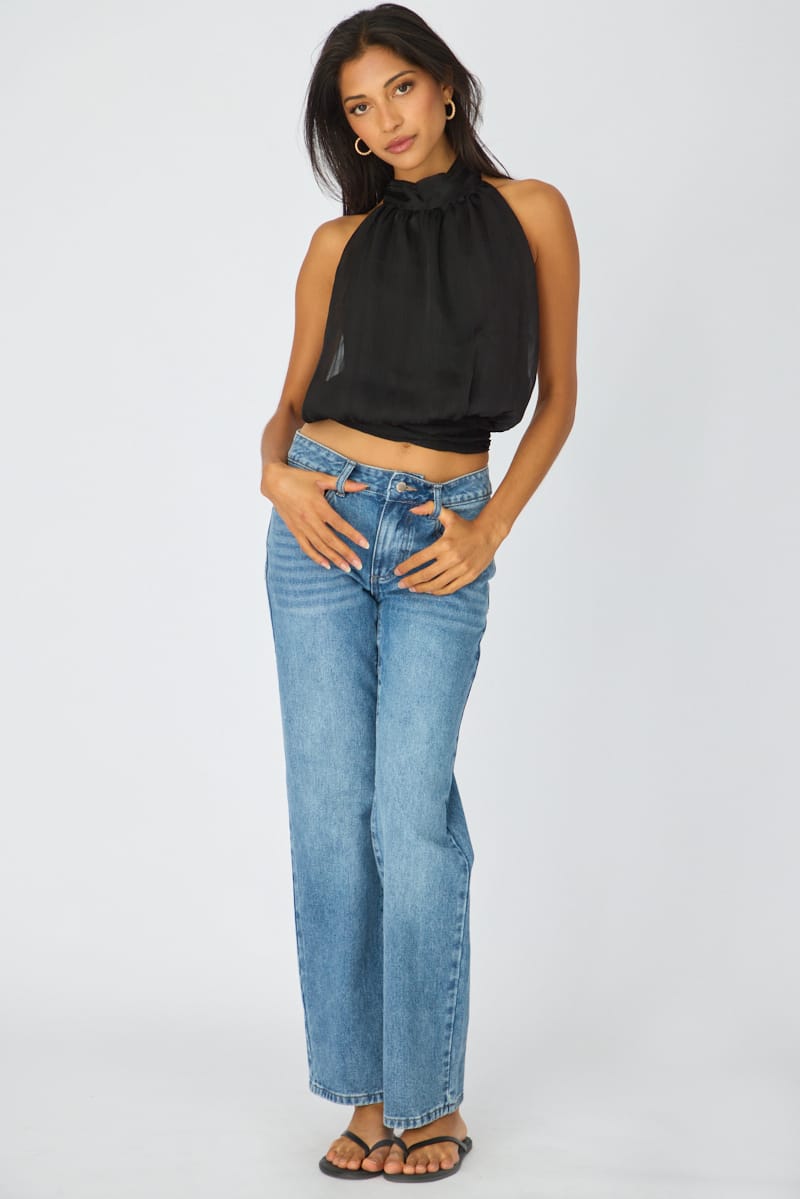 Black Sleeveless High Neck Top for Ally Fashion