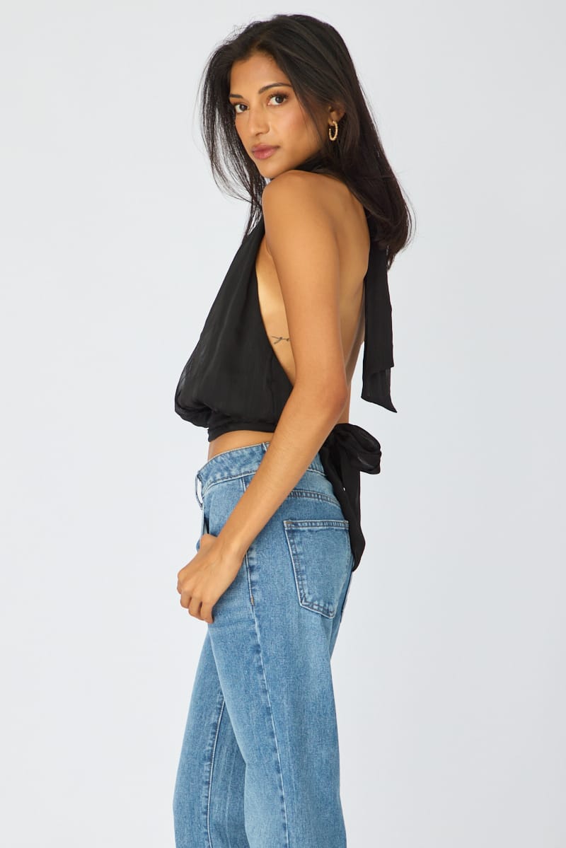 Black Sleeveless High Neck Top for Ally Fashion