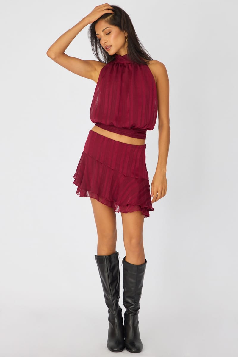 Red Sleeveless High Neck Top for Ally Fashion