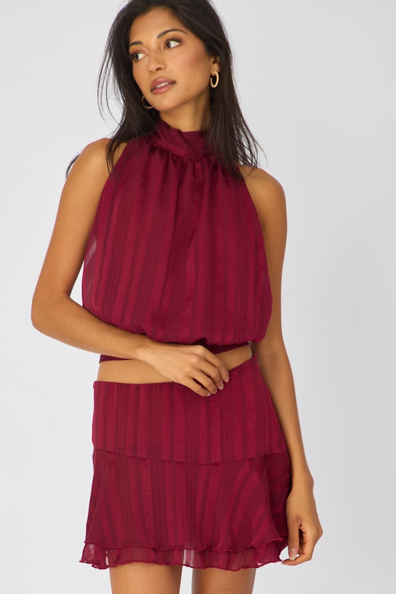 Red Sleeveless High Neck Top for Ally Fashion