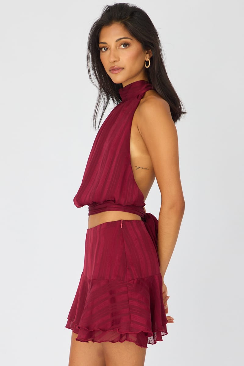 Red Sleeveless High Neck Top for Ally Fashion