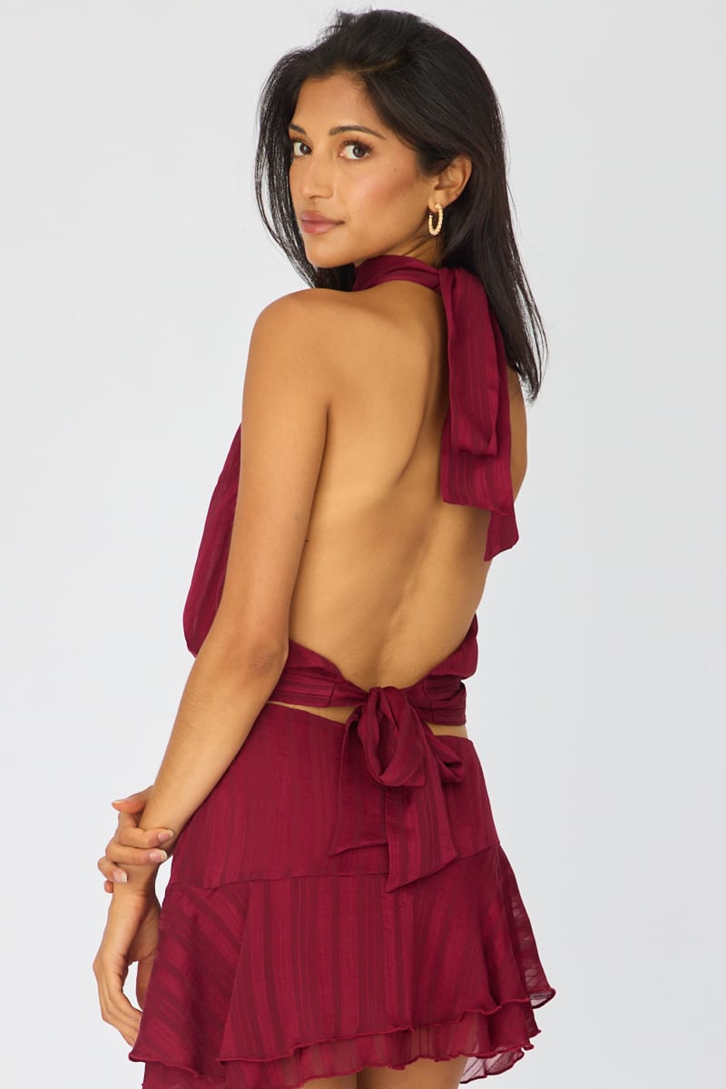 Red Sleeveless High Neck Top for Ally Fashion