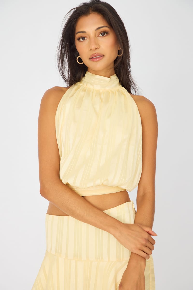 Yellow Sleeveless High Neck Top for Ally Fashion