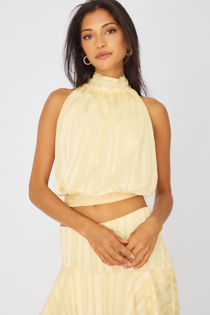 Yellow Sleeveless High Neck Top for Ally Fashion