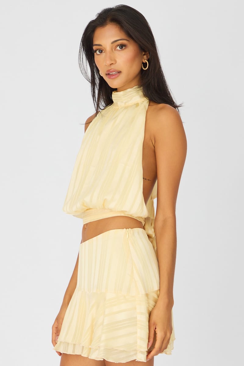 Yellow Sleeveless High Neck Top for Ally Fashion