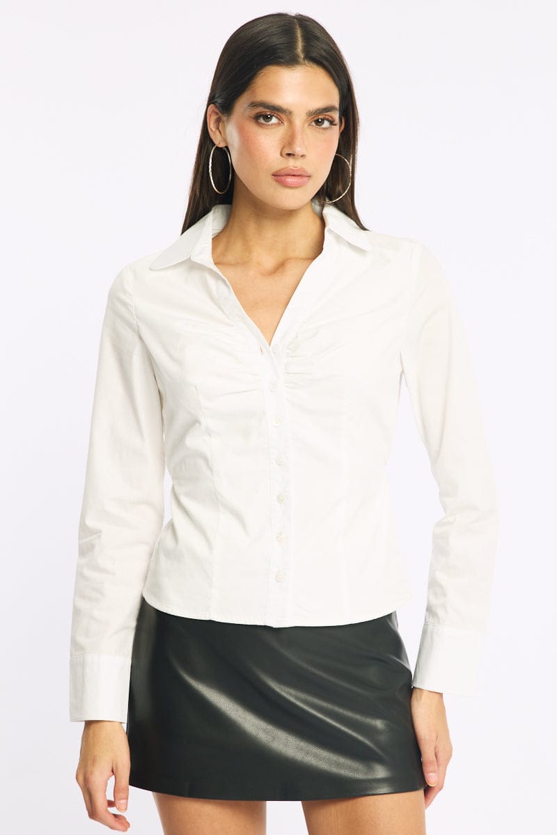 White Shirt - Long Sleeve - Skinny Fit - Collared Neck - for Ally Fashion