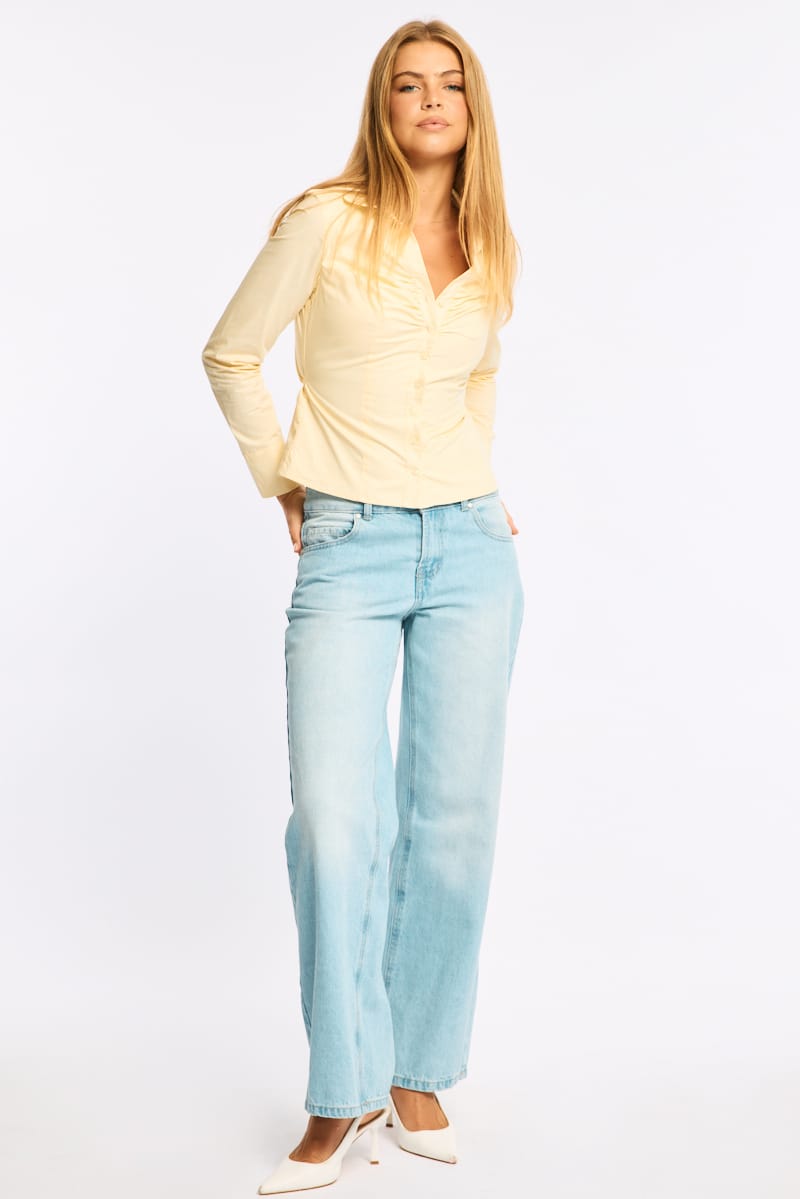 Yellow Skinny Fit Long Sleeve Collared Shirt for Ally Fashion