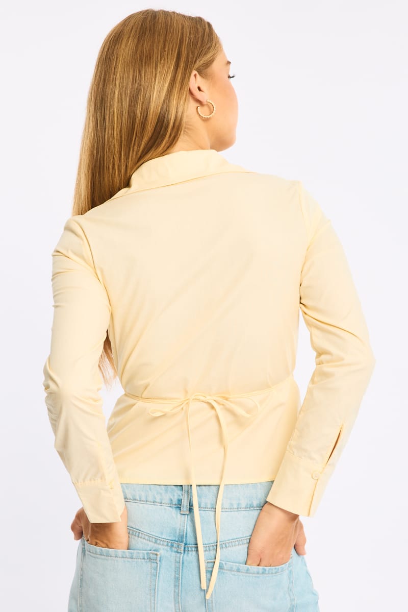 Yellow Skinny Fit Long Sleeve Collared Shirt for Ally Fashion