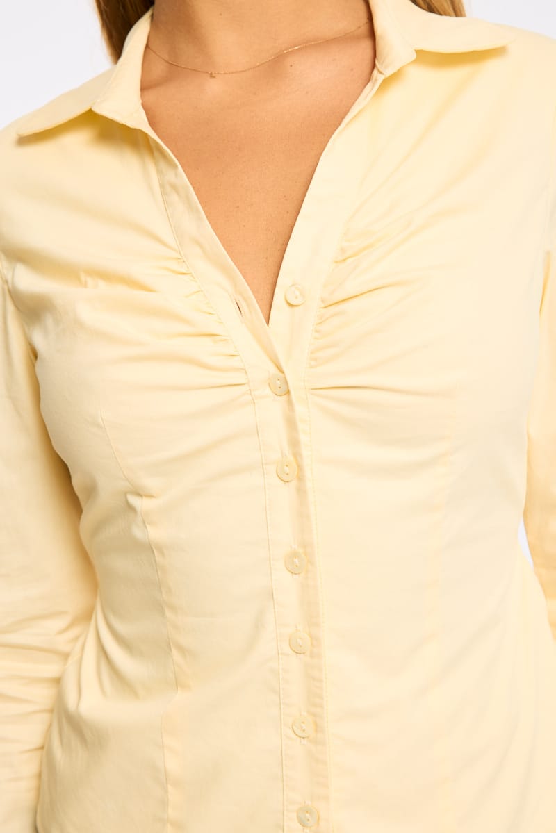 Yellow Skinny Fit Long Sleeve Collared Shirt for Ally Fashion