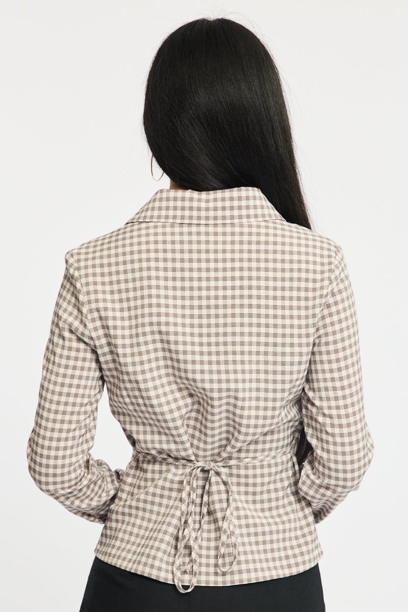 Pink Check Shirt - Long Sleeve - Skinny Fit - Collared Neck - for Ally Fashion
