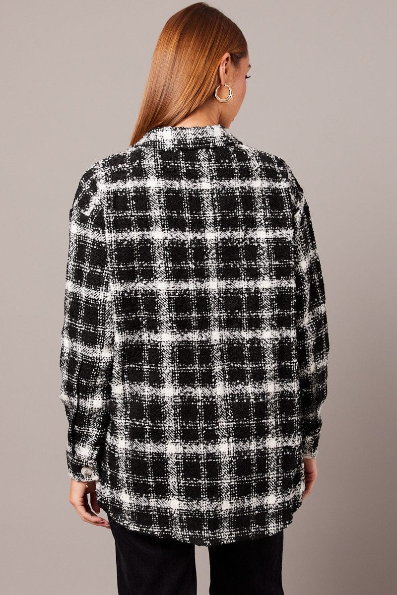 Black Check Relaxed Shirt Long Sleeve Shacket for Ally Fashion
