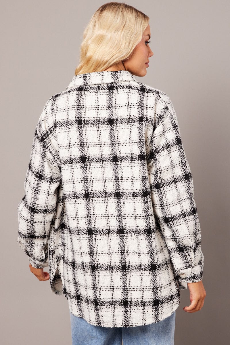 White Check Relaxed Shirt Long Sleeve Shacket for Ally Fashion
