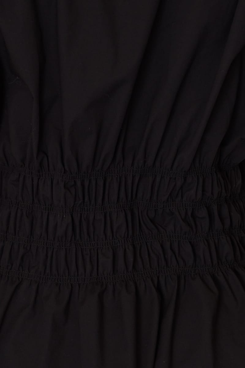 Black Buttoned Collar Shirt Shirred Waistline for Ally Fashion