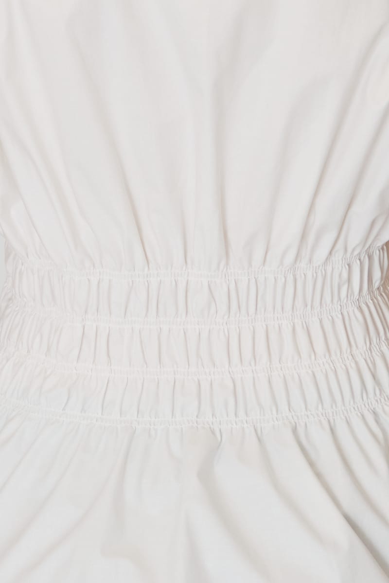 White Buttoned Collar Shirt Shirred Waistline for Ally Fashion