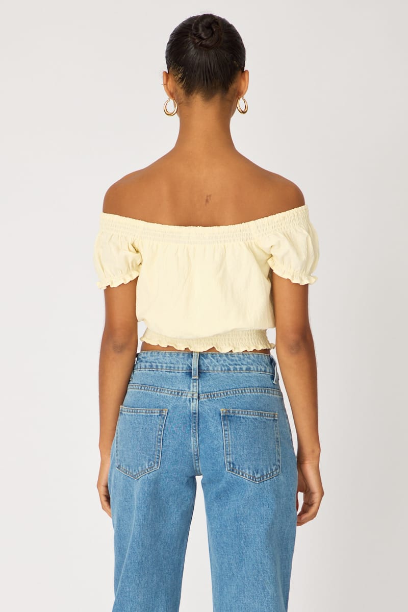 Yellow Puff Sleeve Blouse Short Sleeve Relaxed Fit for Ally Fashion