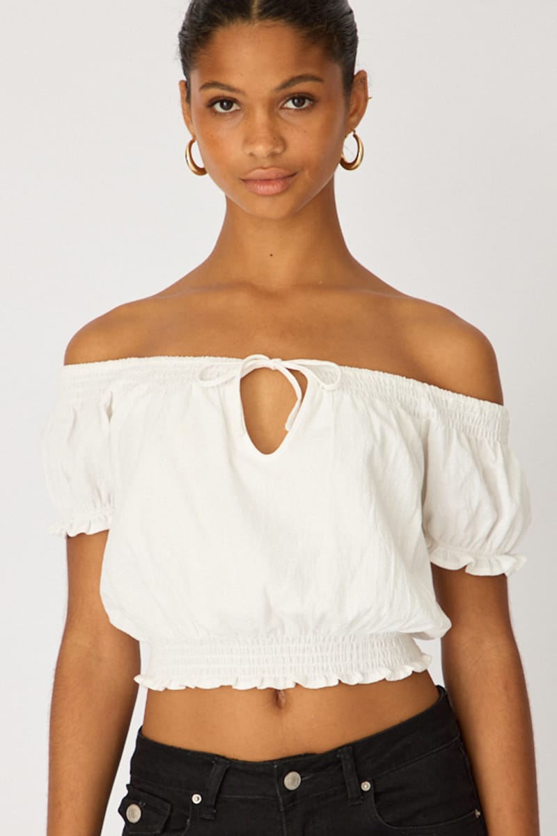 White Puff Sleeve Blouse Short Sleeve Relaxed Fit for Ally Fashion
