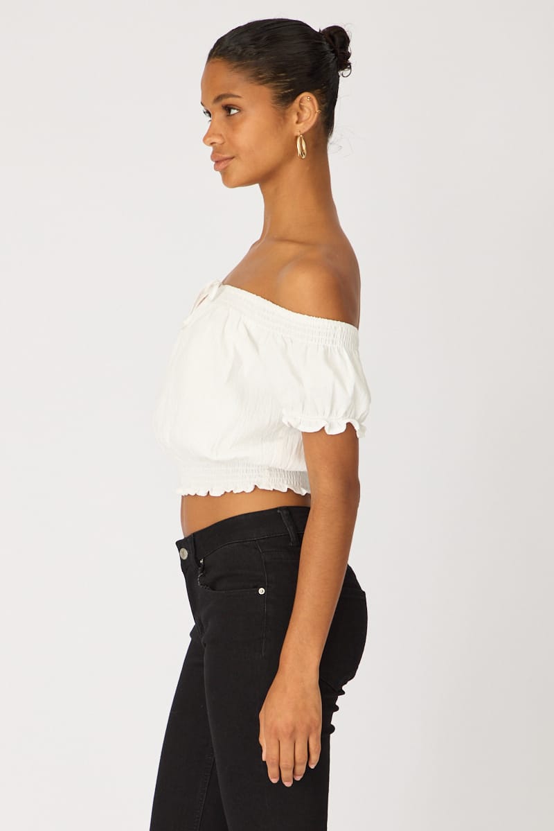 White Puff Sleeve Blouse Short Sleeve Relaxed Fit for Ally Fashion