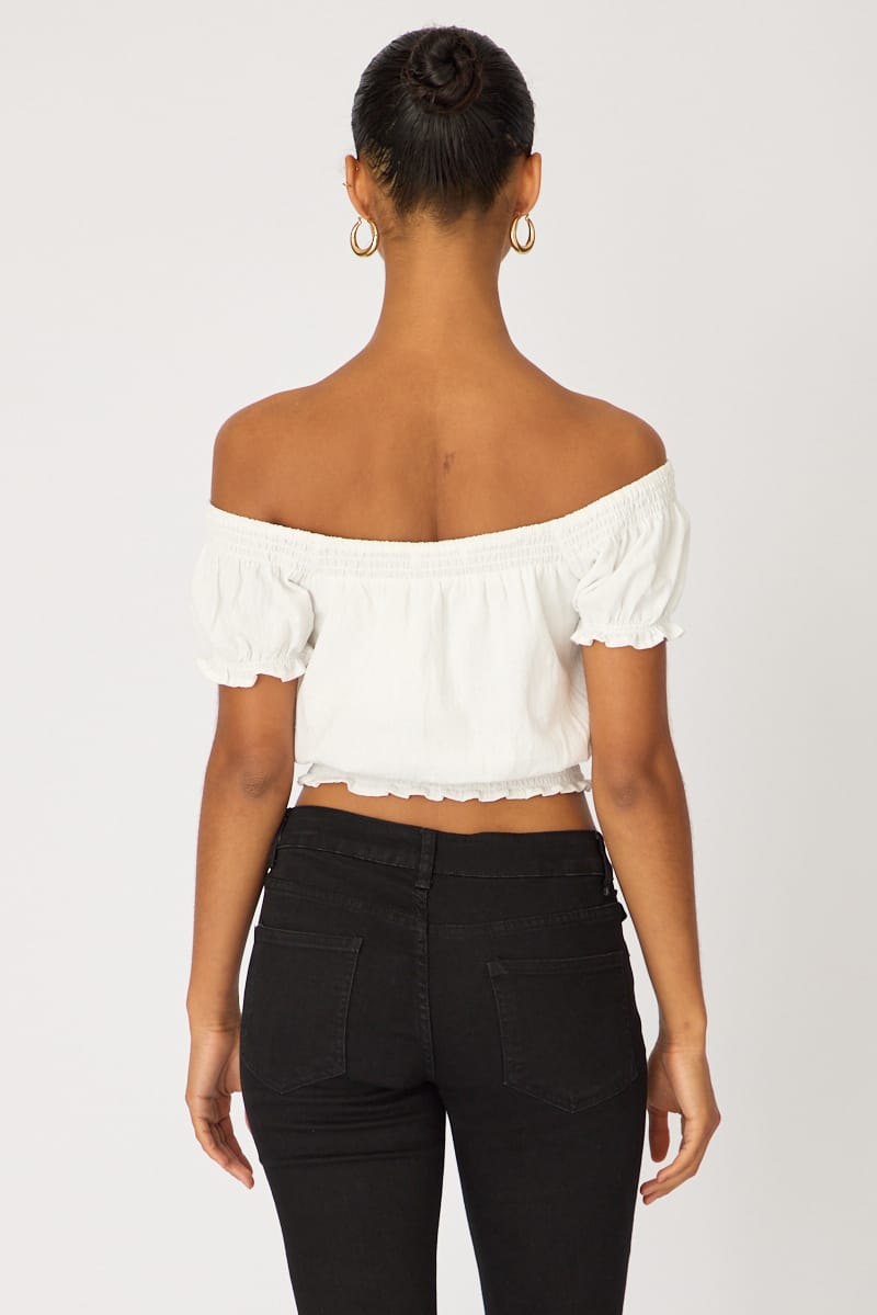 White Puff Sleeve Blouse Short Sleeve Relaxed Fit for Ally Fashion