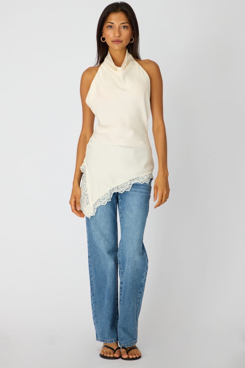 White Halter Lace Top Sleeveless Satin for Ally Fashion