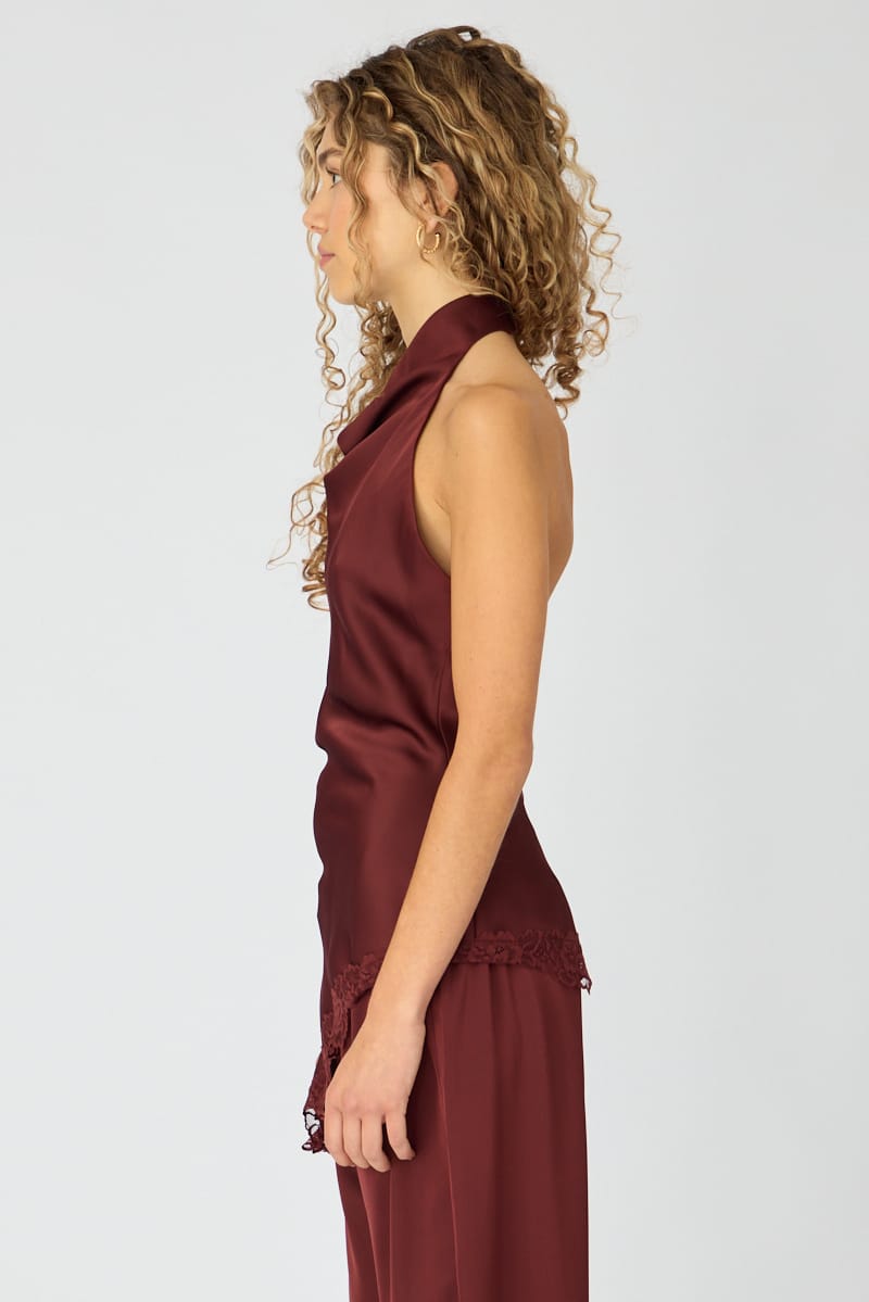 Purple Lace Halter Top Sleeveless Satin for Ally Fashion