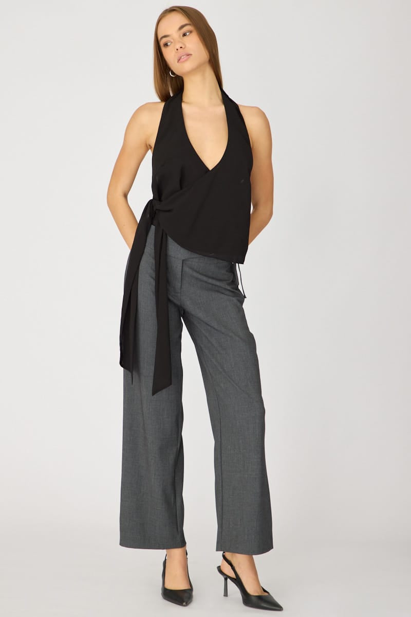 Black Halter Chiffon Top Sleeveless Wrap Around Style for Ally Fashion