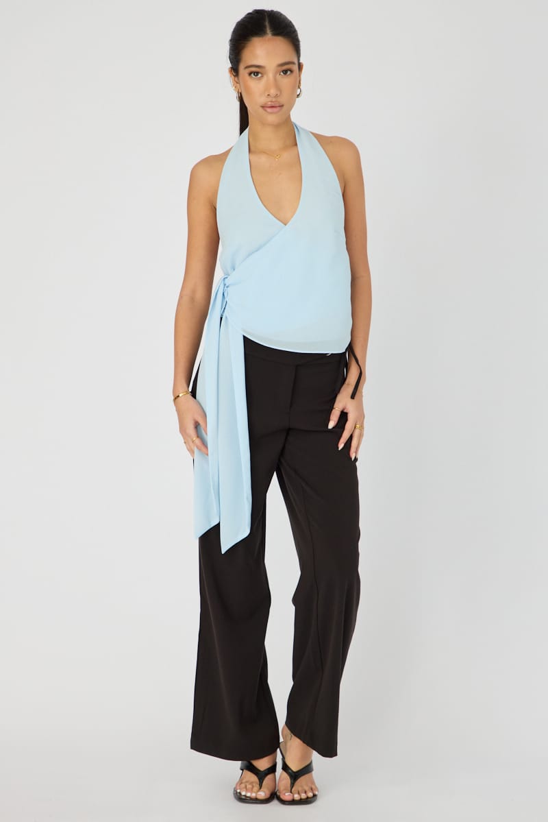 Blue Halter Chiffon Top Sleeveless Wrap Around Style for Ally Fashion