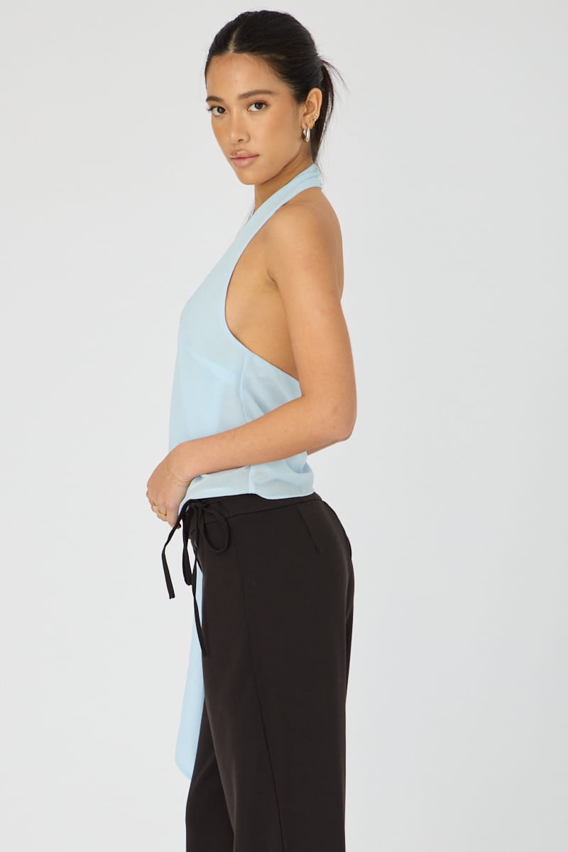 Blue Halter Chiffon Top Sleeveless Wrap Around Style for Ally Fashion