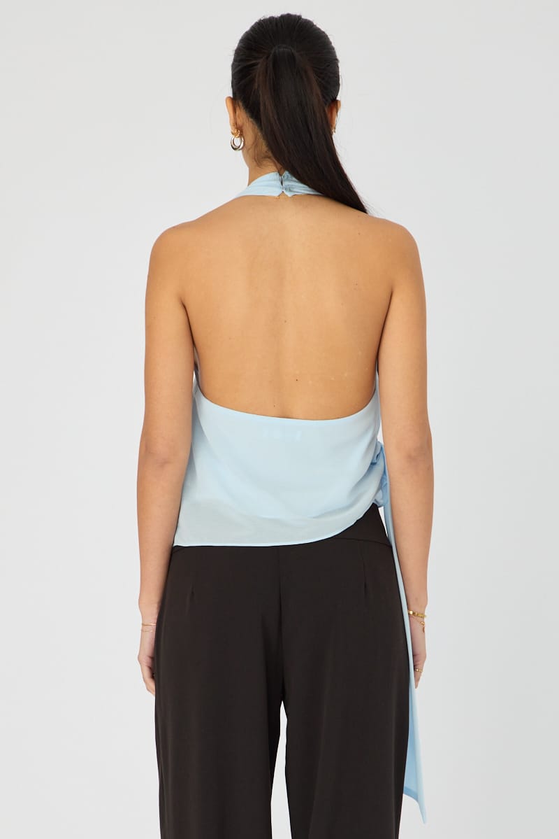 Blue Halter Chiffon Top Sleeveless Wrap Around Style for Ally Fashion