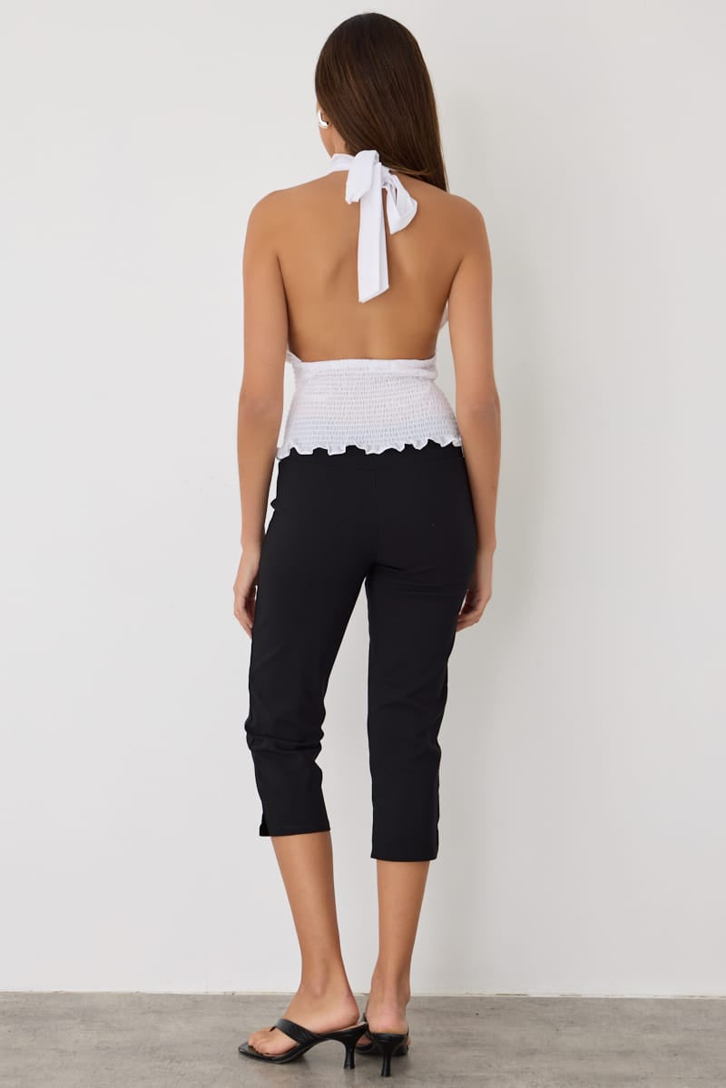 White Polka Dot Halter Neck Top Sleeveless Shirred Waistline for Ally Fashion