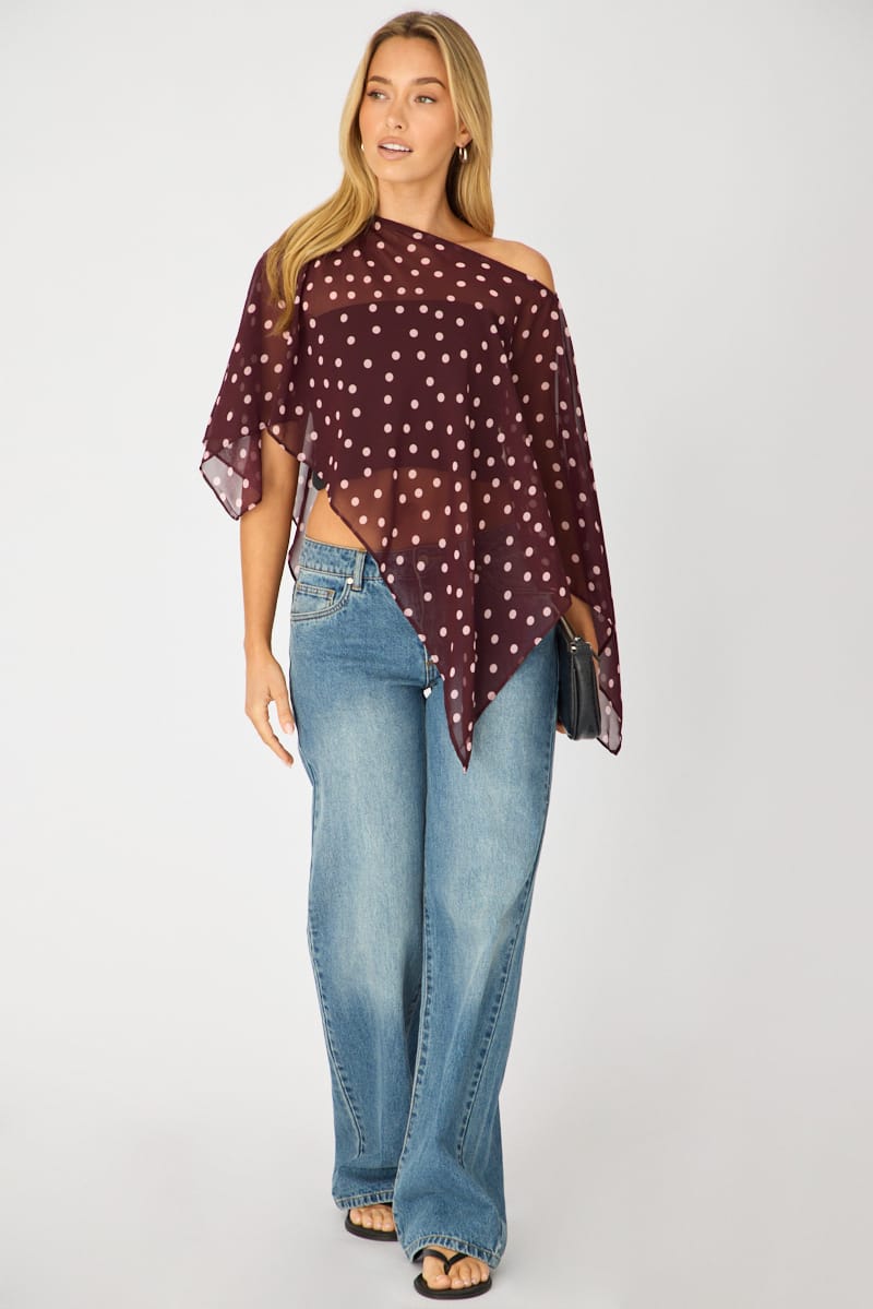 Red Polka Dot Chiffon Poncho Off Shoulder Polka Dot for Ally Fashion