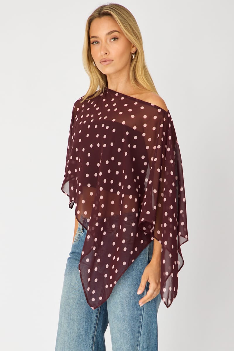 Red Polka Dot Chiffon Poncho Off Shoulder Polka Dot for Ally Fashion