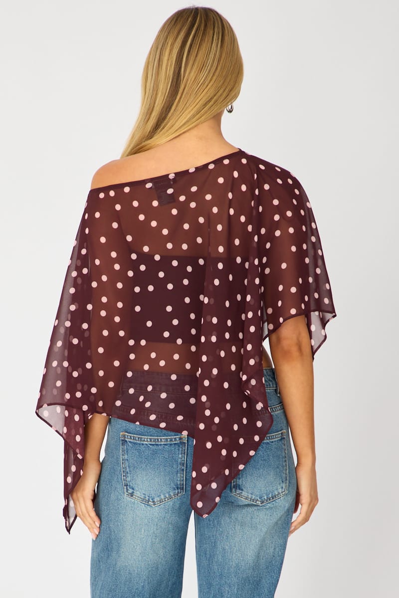 Red Polka Dot Chiffon Poncho Off Shoulder Polka Dot for Ally Fashion