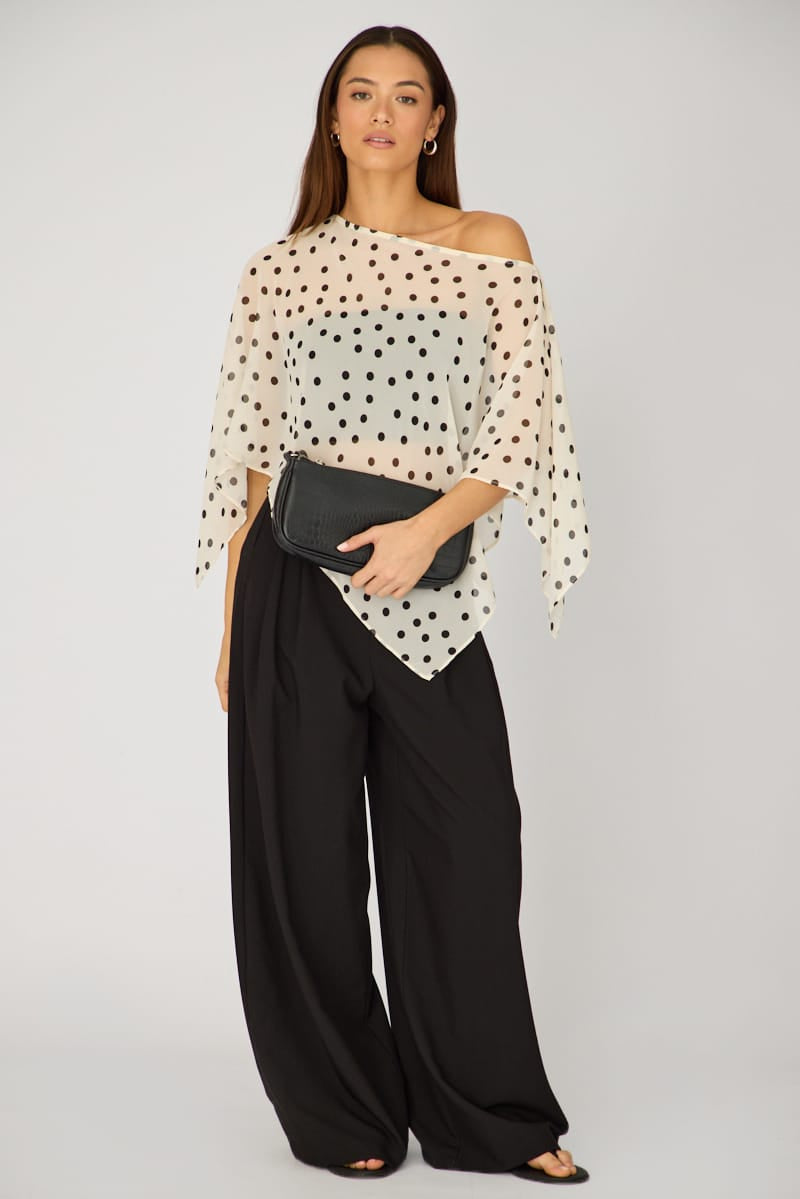 White Polka-Dot Chiffon Poncho Off-Shoulder Polka-Dot from Ally Fashion