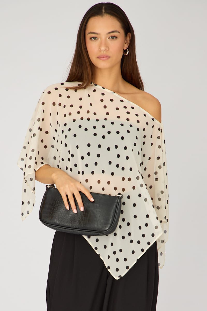 White Polka Dot Chiffon Poncho Off Shoulder Polka Dot for Ally Fashion