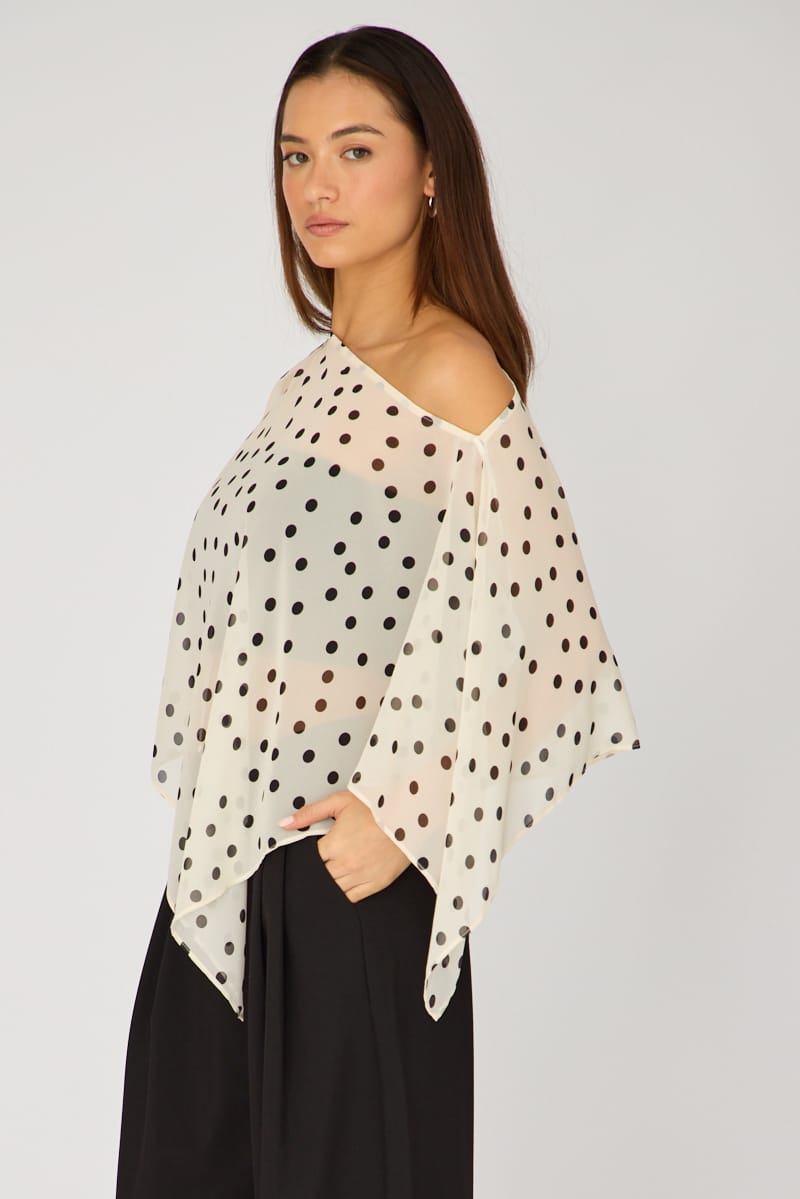 White Polka Dot Chiffon Poncho Off Shoulder Polka Dot for Ally Fashion