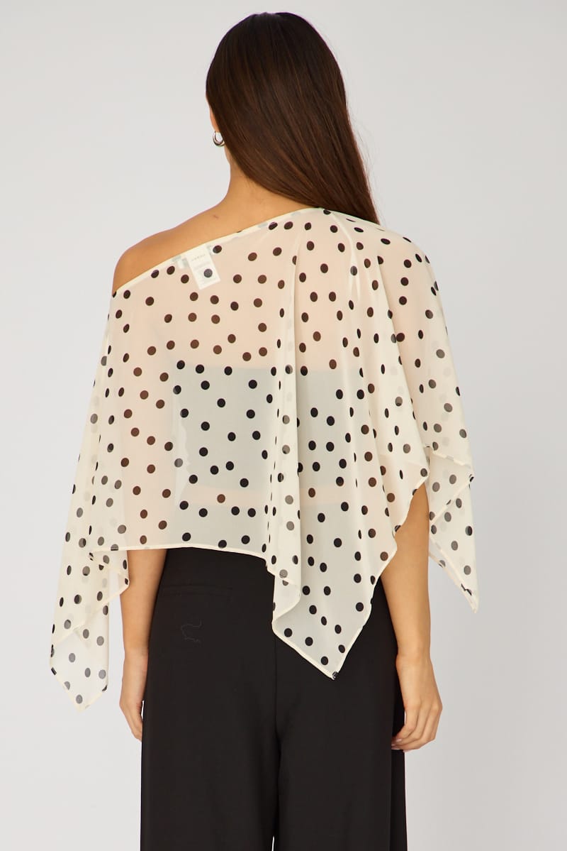 White Polka Dot Chiffon Poncho Off Shoulder Polka Dot for Ally Fashion