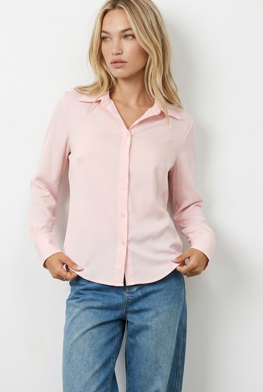 Pink Satin Shirt Collared Long Sleeve for Ally Fashion