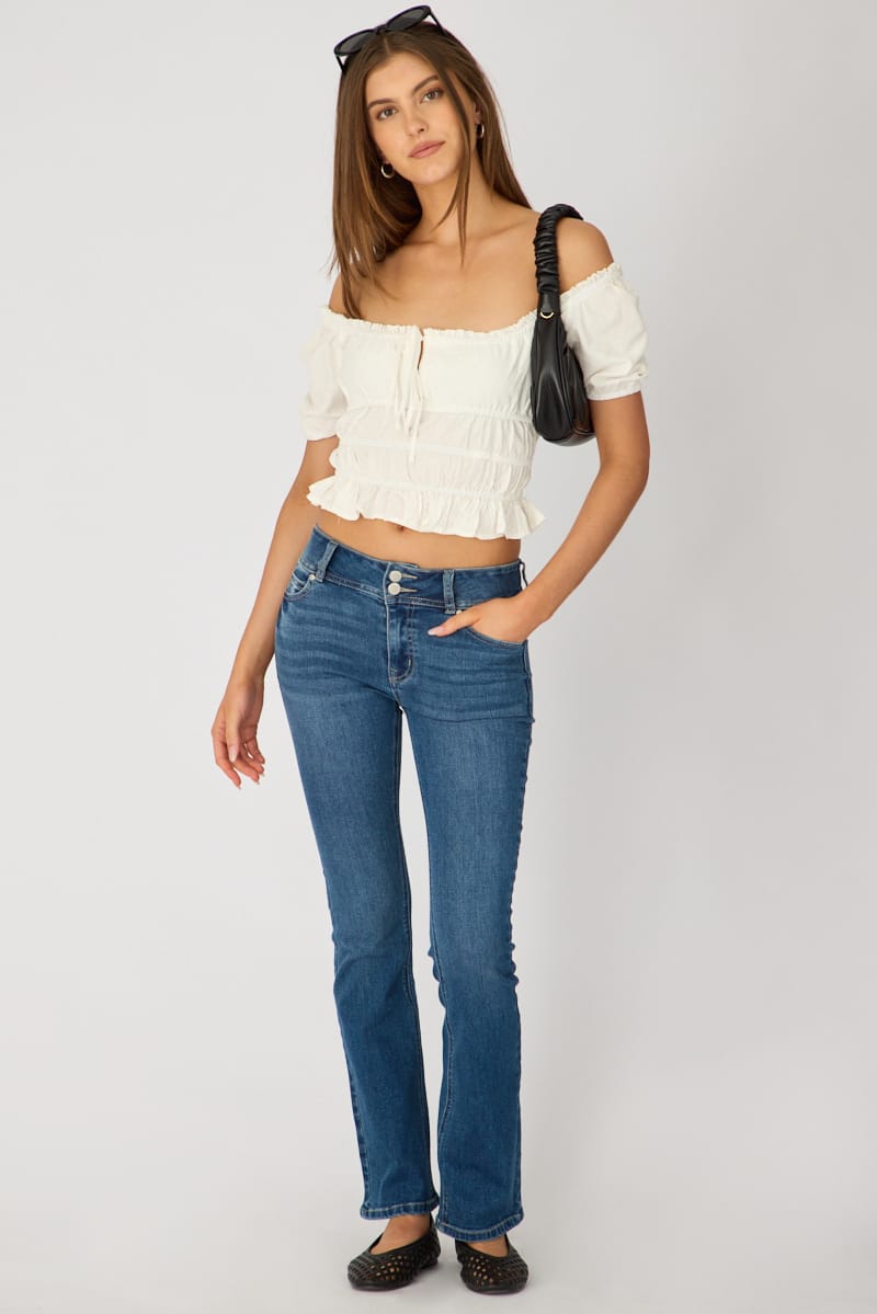 White Check Frill Ruched Blouse Short Sleeve for Ally Fashion