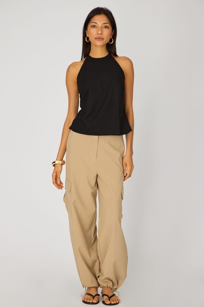 Black Linen Top Sleeveless Halter Neck for Ally Fashion