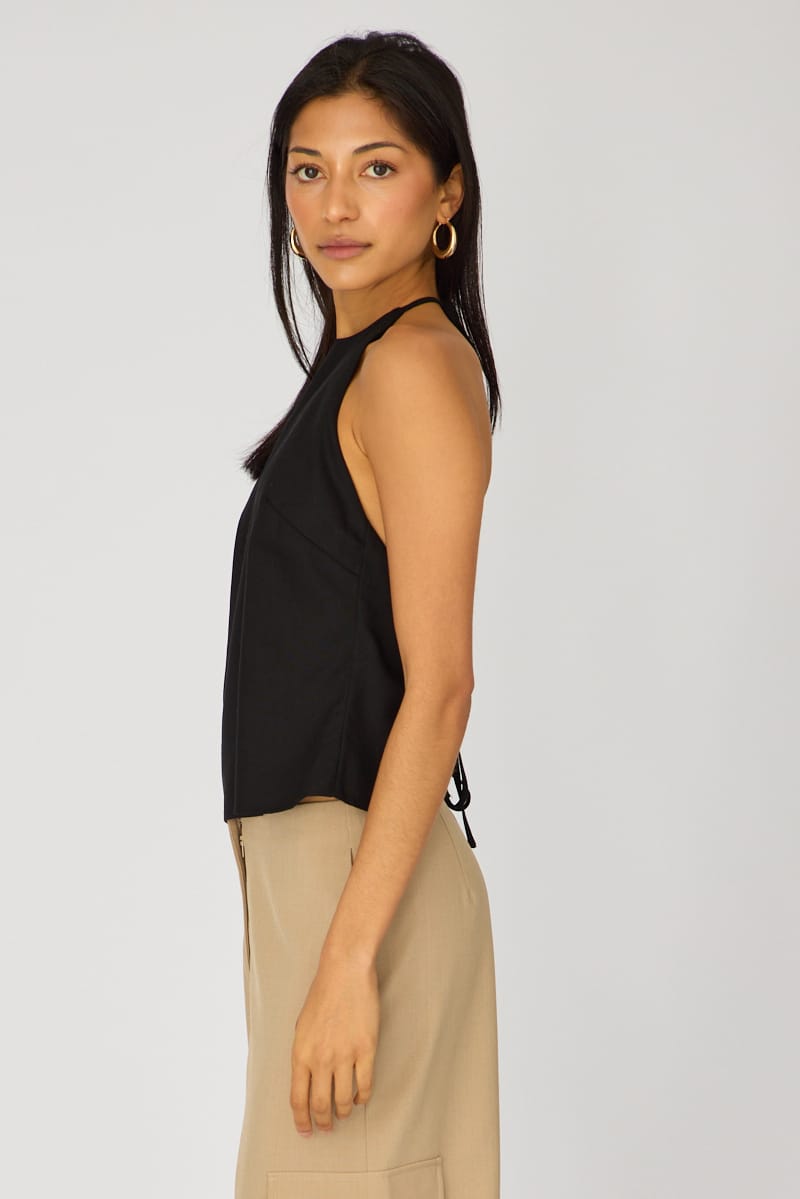 Black Linen Top Sleeveless Halter Neck for Ally Fashion