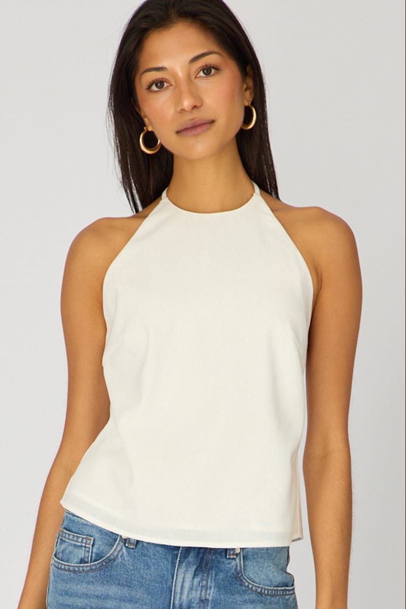White Linen Top Sleeveless Halter Neck for Ally Fashion