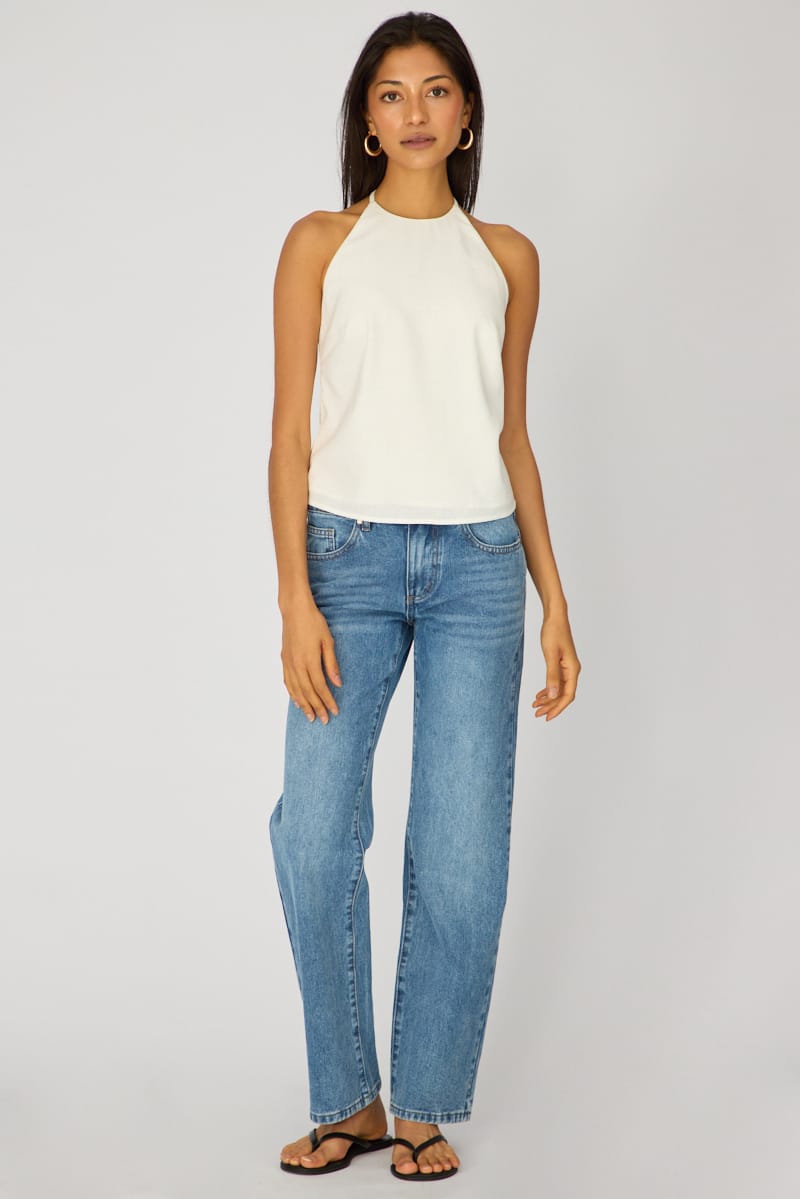 White Linen Top Sleeveless Halter Neck for Ally Fashion