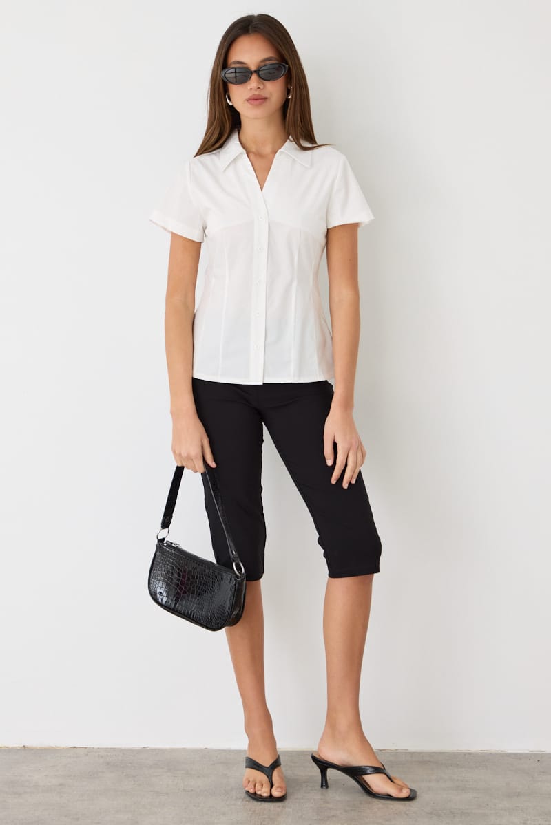 White Fitted Collar Shirt Short Sleeve Button Up for Ally Fashion