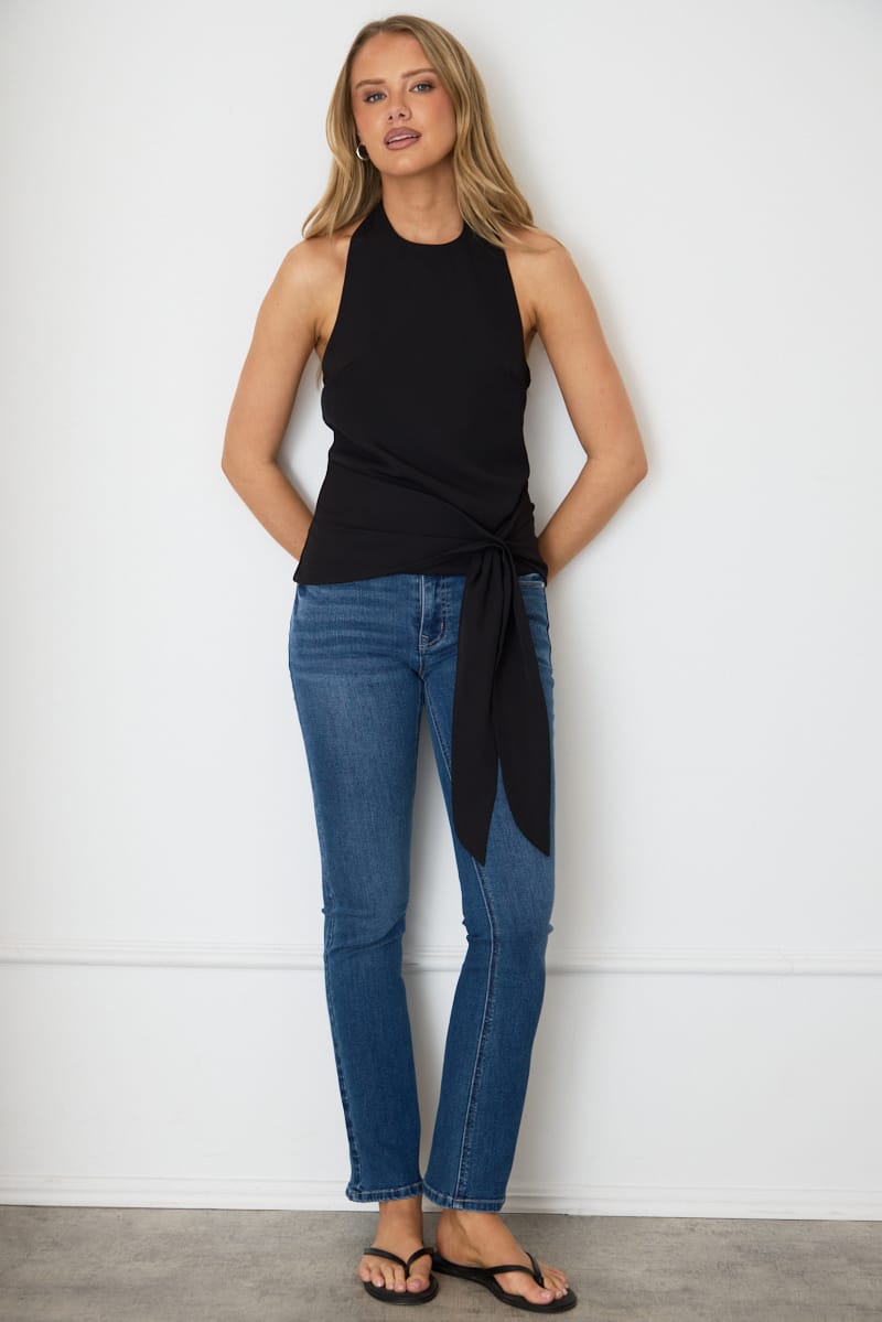 Black Halter Wrap Top Sleeveless Open Back for Ally Fashion