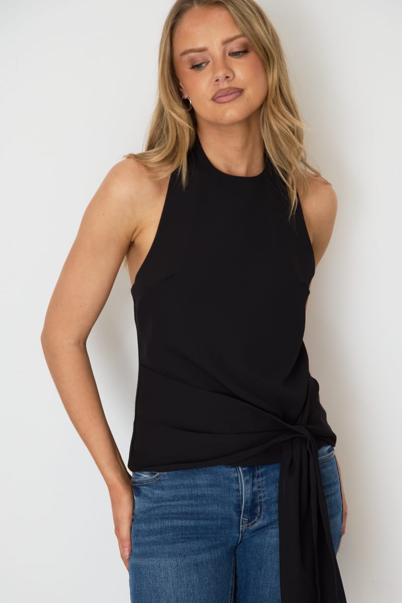 Black Halter Wrap Top Sleeveless Open Back for Ally Fashion