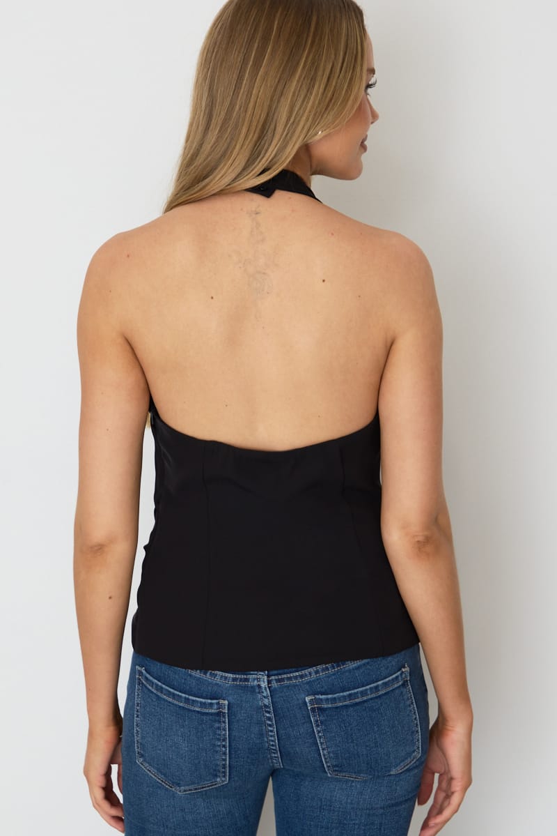 Black Halter Wrap Top Sleeveless Open Back for Ally Fashion
