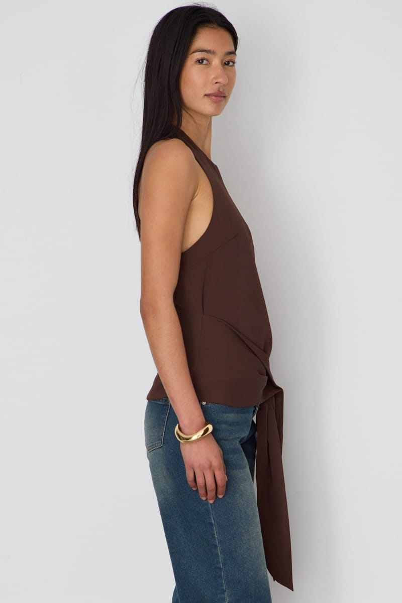Brown Halter Wrap Top Sleeveless Open Back for Ally Fashion