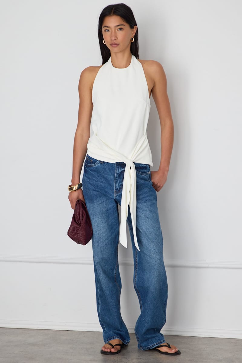 White Halter Wrap Top Sleeveless Open Back for Ally Fashion