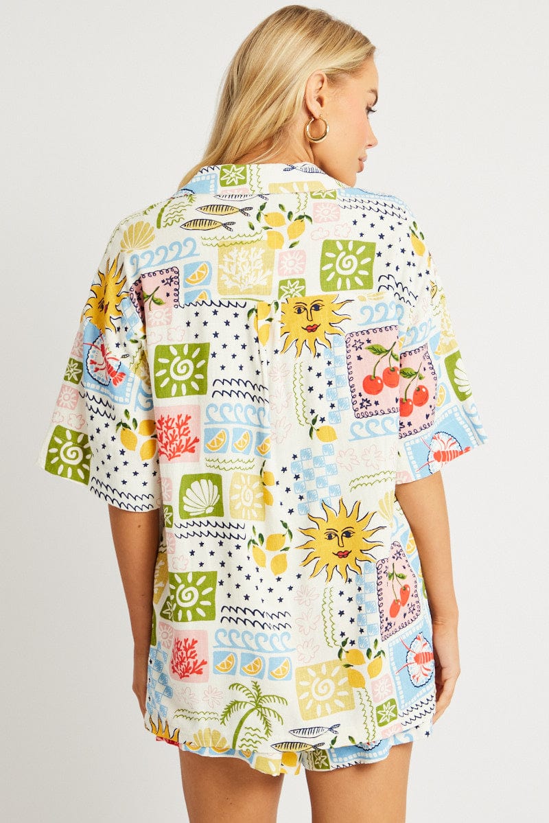 Multi Abstract Relaxed Shirt Short Sleeve for Ally Fashion