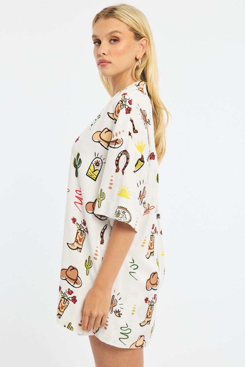 Multi Abstract Relaxed Shirt Short Sleeve Linen Blend for Ally Fashion